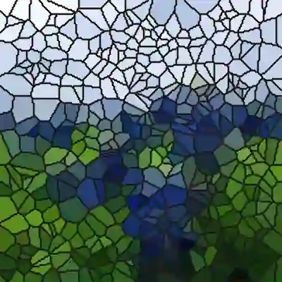 Photo de fleur transformée en vitrail numérique avec couleurs vives et joints noirs